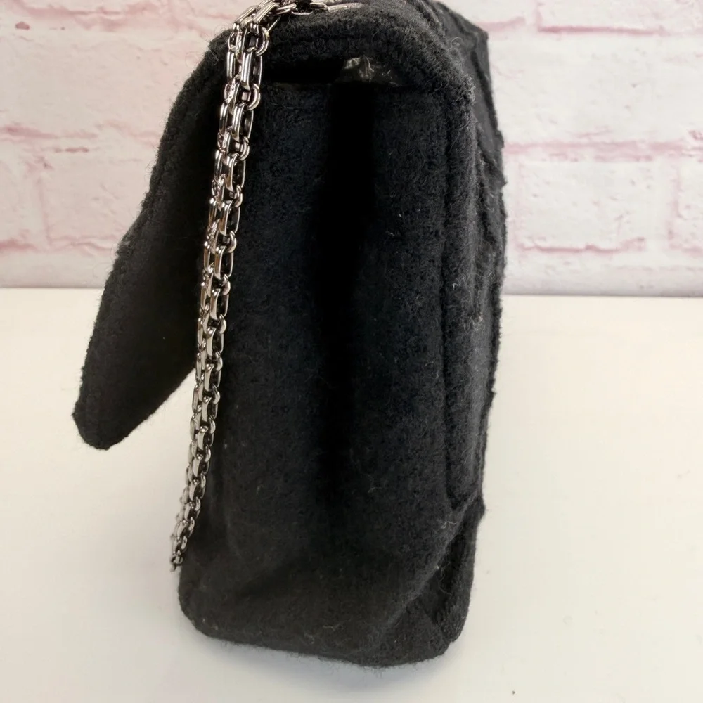 Chanel Wool Jumbo Chocolate Bar Mademoiselle Flap Black